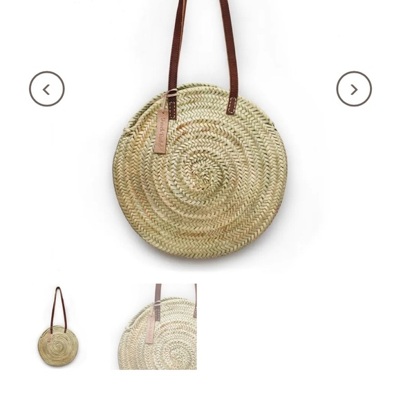 French Baskets: 🧺 Round Woven Straw Tote Bag with Brown Leather Straps: NWOT - Picture 4 of 6